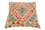 handmade Traditional Pillow Beige Pink Hand-Woven SQUARE 100% WOOL Hand woven turkish pillow2' x 2'