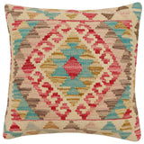 handmade Traditional Pillow Beige Pink Hand-Woven SQUARE 100% WOOL Hand woven turkish pillow2' x 2'