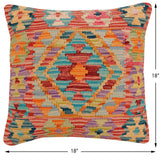 handmade Traditional Pillow Rust Blue Hand-Woven SQUARE 100% WOOL Hand woven turkish pillow2' x 2'