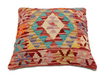 handmade Traditional Pillow Rust Blue Hand-Woven SQUARE 100% WOOL  Hand woven turkish pillow  2 x 2