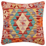 handmade Traditional Pillow Rust Blue Hand-Woven SQUARE 100% WOOL  Hand woven turkish pillow  2 x 2