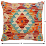 handmade Traditional Pillow Rust Blue Hand-Woven SQUARE 100% WOOL Hand woven turkish pillow2' x 2'