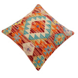 handmade Traditional Pillow Rust Blue Hand-Woven SQUARE 100% WOOL Hand woven turkish pillow2' x 2'