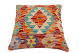 handmade Traditional Pillow Rust Blue Hand-Woven SQUARE 100% WOOL Hand woven turkish pillow2' x 2'