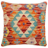 handmade Traditional Pillow Rust Blue Hand-Woven SQUARE 100% WOOL Hand woven turkish pillow2' x 2'