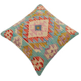 handmade Traditional Pillow Blue Beige Hand-Woven SQUARE 100% WOOL Hand woven turkish pillow2' x 2'