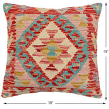 handmade Traditional Pillow Red Beige Hand-Woven SQUARE 100% WOOL Hand woven turkish pillow2' x 2'