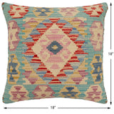 handmade Traditional Pillow Blue Beige Hand-Woven SQUARE 100% WOOL Hand woven turkish pillow2' x 2'