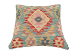 handmade Traditional Pillow Blue Beige Hand-Woven SQUARE 100% WOOL Hand woven turkish pillow2' x 2'