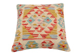 handmade Traditional Pillow Beige Red Hand-Woven SQUARE 100% WOOL Hand woven turkish pillow2' x 2'