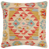 handmade Traditional Pillow Beige Red Hand-Woven SQUARE 100% WOOL Hand woven turkish pillow2' x 2'