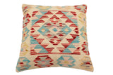 handmade Traditional Pillow Beige Red Hand-Woven SQUARE 100% WOOL Hand woven turkish pillow2' x 2'