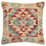 handmade Traditional Pillow Beige Red Hand-Woven SQUARE 100% WOOL Hand woven turkish pillow2' x 2'