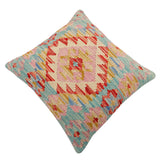 handmade Traditional Pillow Red Blue Hand-Woven SQUARE 100% WOOL  Hand woven turkish pillow  2 x 2