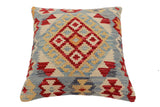 handmade Traditional Pillow Red Blue Hand-Woven SQUARE 100% WOOL Hand woven turkish pillow2' x 2'