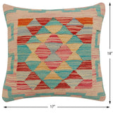 handmade Traditional Pillow Rust Blue Hand-Woven SQUARE 100% WOOL  Hand woven turkish pillow  2 x 2