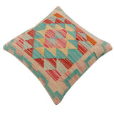 handmade Traditional Pillow Rust Blue Hand-Woven SQUARE 100% WOOL  Hand woven turkish pillow  2 x 2