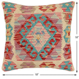 handmade Traditional Pillow Beige Blue Hand-Woven SQUARE 100% WOOL Hand woven turkish pillow2' x 2'