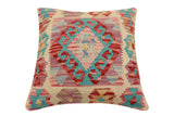 handmade Traditional Pillow Beige Blue Hand-Woven SQUARE 100% WOOL Hand woven turkish pillow2' x 2'