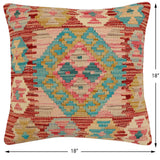 handmade Traditional Pillow Red Blue Hand-Woven SQUARE 100% WOOL Hand woven turkish pillow2' x 2'