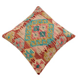 handmade Traditional Pillow Red Blue Hand-Woven SQUARE 100% WOOL Hand woven turkish pillow2' x 2'