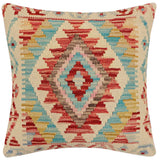 handmade Traditional Pillow Beige Red Hand-Woven SQUARE 100% WOOL Hand woven turkish pillow2' x 2'