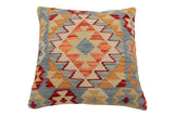 handmade Traditional Pillow Blue Beige Hand-Woven SQUARE 100% WOOL Hand woven turkish pillow2' x 2'