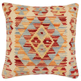 handmade Traditional Pillow Beige Red Hand-Woven SQUARE 100% WOOL  Hand woven turkish pillow  2 x 2