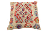 handmade Traditional Pillow Beige Red Hand-Woven SQUARE 100% WOOL Hand woven turkish pillow2' x 2'