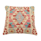 handmade Traditional Pillow Beige Red Hand-Woven SQUARE 100% WOOL  Hand woven turkish pillow  2 x 2