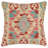 handmade Traditional Pillow Beige Red Hand-Woven SQUARE 100% WOOL  Hand woven turkish pillow  2 x 2