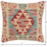 handmade Traditional Pillow Beige Red Hand-Woven SQUARE 100% WOOL  Hand woven turkish pillow  2 x 2