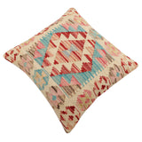 handmade Traditional Pillow Beige Red Hand-Woven SQUARE 100% WOOL  Hand woven turkish pillow  2 x 2