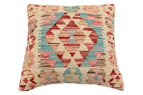 handmade Traditional Pillow Beige Red Hand-Woven SQUARE 100% WOOL  Hand woven turkish pillow  2 x 2