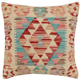 handmade Traditional Pillow Beige Red Hand-Woven SQUARE 100% WOOL  Hand woven turkish pillow  2 x 2