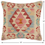 handmade Traditional Pillow Beige Red Hand-Woven SQUARE 100% WOOL Hand woven turkish pillow2' x 2'