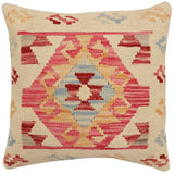 handmade Traditional Pillow Beige Red Hand-Woven SQUARE 100% WOOL  Hand woven turkish pillow  3 x 5