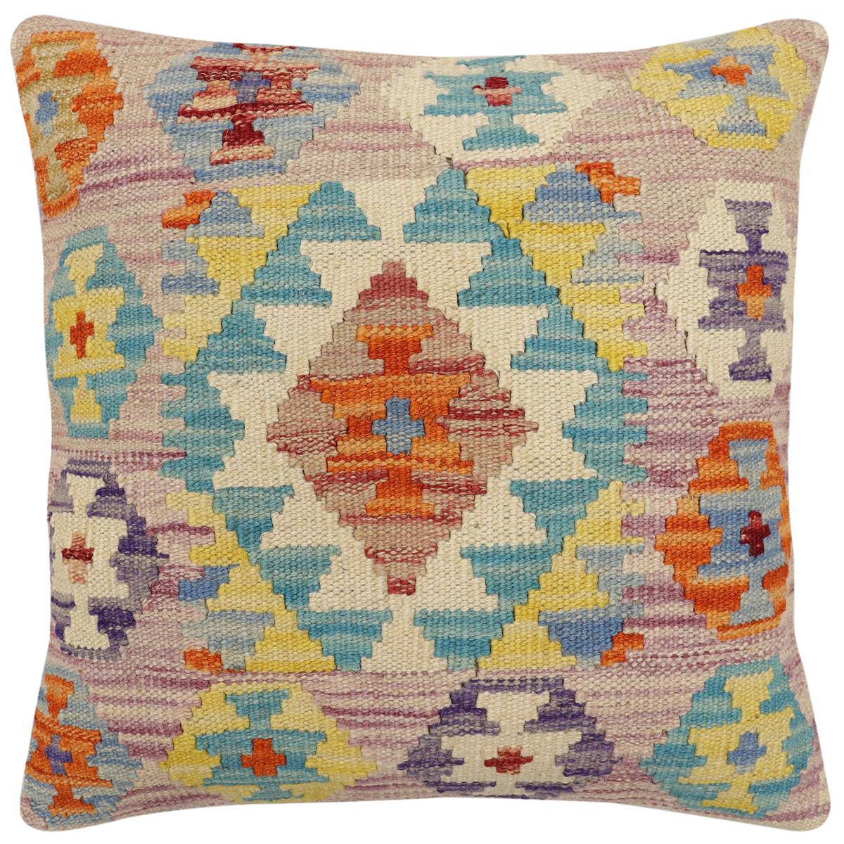 handmade Traditional Pillow Purple Blue Hand-Woven SQUARE 100% WOOL Hand woven turkish pillow2' x 2'