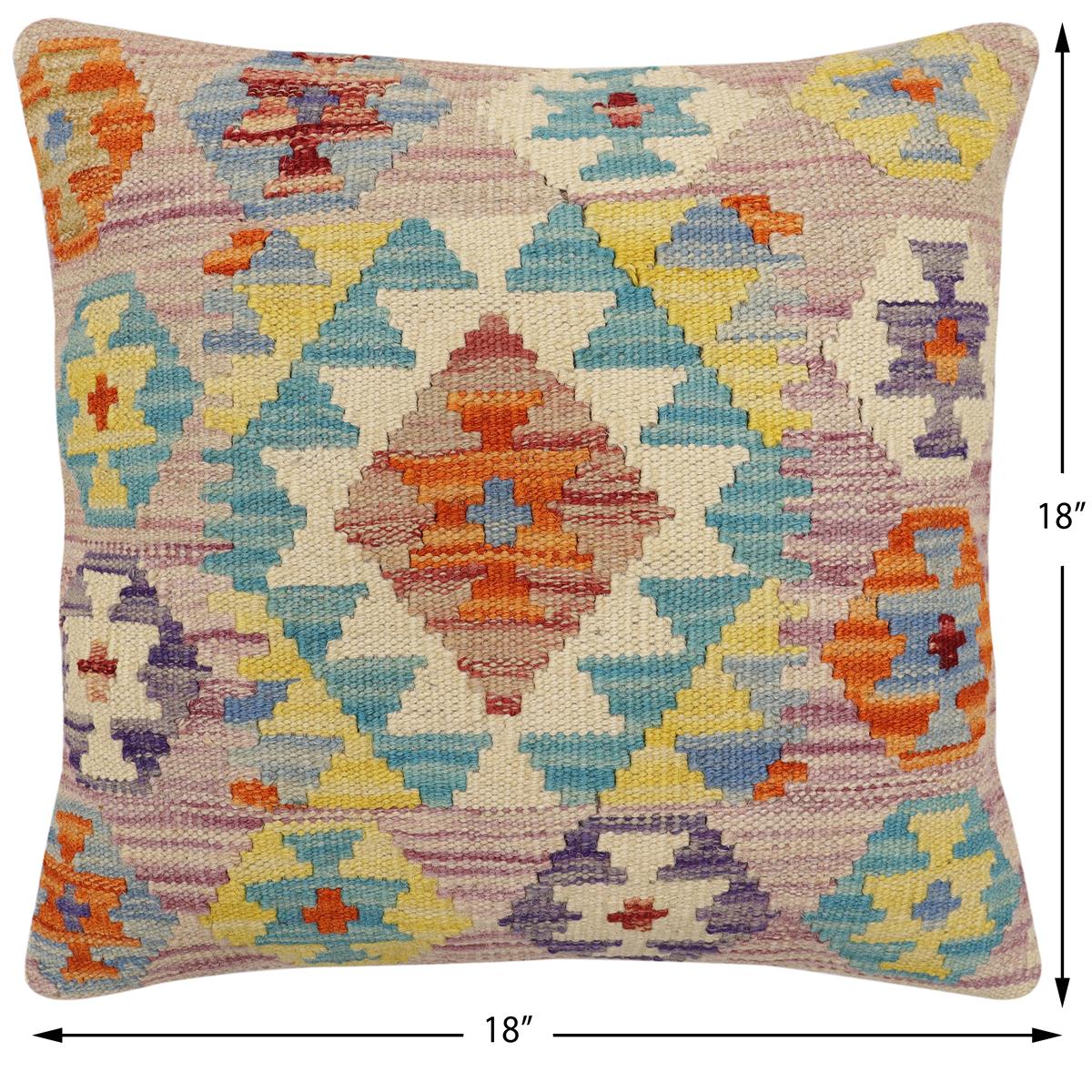 handmade Traditional Pillow Purple Blue Hand-Woven SQUARE 100% WOOL Hand woven turkish pillow2' x 2'