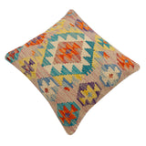 handmade Traditional Pillow Rust Blue Hand-Woven SQUARE 100% WOOL  Hand woven turkish pillow  2 x 2