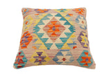 handmade Traditional Pillow Rust Blue Hand-Woven SQUARE 100% WOOL  Hand woven turkish pillow  2 x 2