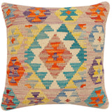 handmade Traditional Pillow Rust Blue Hand-Woven SQUARE 100% WOOL  Hand woven turkish pillow  2 x 2