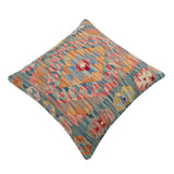 handmade Traditional Pillow Blue Red Hand-Woven SQUARE 100% WOOL Hand woven turkish pillow2' x 2'