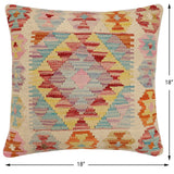 handmade Traditional Pillow Beige Red Hand-Woven SQUARE 100% WOOL Hand woven turkish pillow2' x 2'