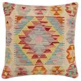 handmade Traditional Pillow Beige Red Hand-Woven SQUARE 100% WOOL Hand woven turkish pillow2' x 2'