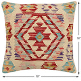 handmade Traditional Pillow Beige Red Hand-Woven SQUARE 100% WOOL Hand woven turkish pillow2' x 2'