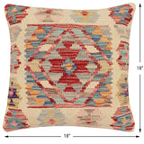 handmade Traditional Pillow Beige Red Hand-Woven SQUARE 100% WOOL Hand woven turkish pillow2' x 2'