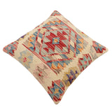 handmade Traditional Pillow Beige Red Hand-Woven SQUARE 100% WOOL Hand woven turkish pillow2' x 2'