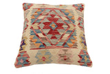 handmade Traditional Pillow Beige Red Hand-Woven SQUARE 100% WOOL Hand woven turkish pillow2' x 2'