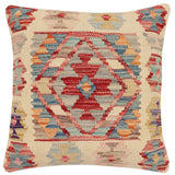 handmade Traditional Pillow Beige Red Hand-Woven SQUARE 100% WOOL Hand woven turkish pillow2' x 2'